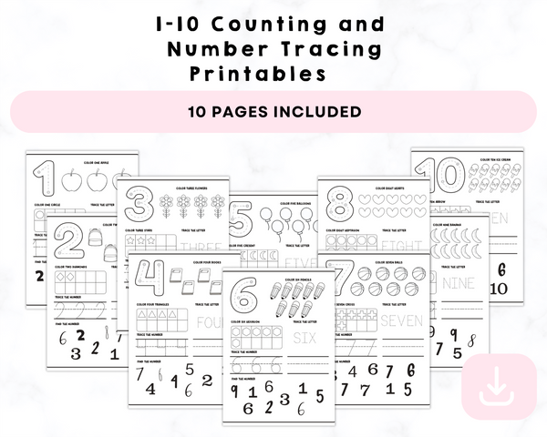 1-10 Counting and  Number Tracing Printables