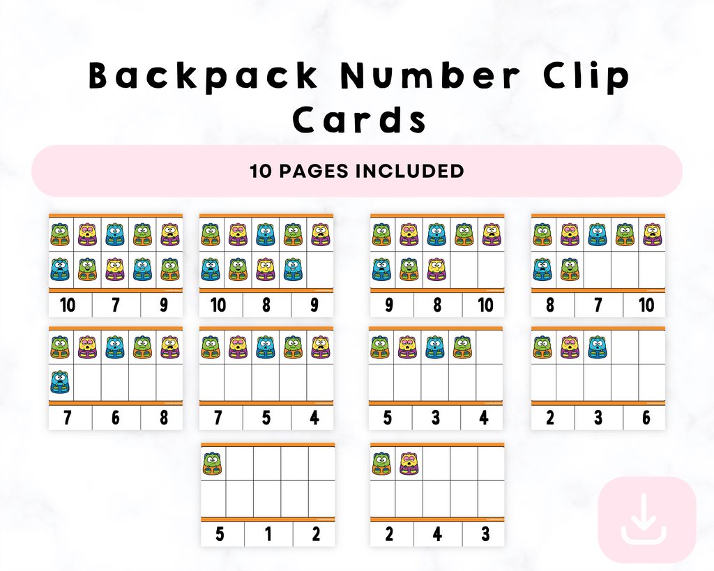 Printable Backpack Number Clip Cards