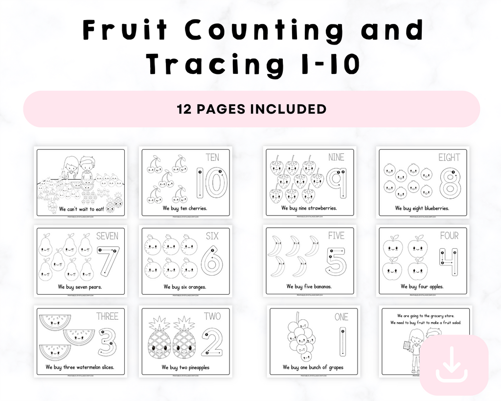 Fruit Counting and Tracing 1-10 Printables