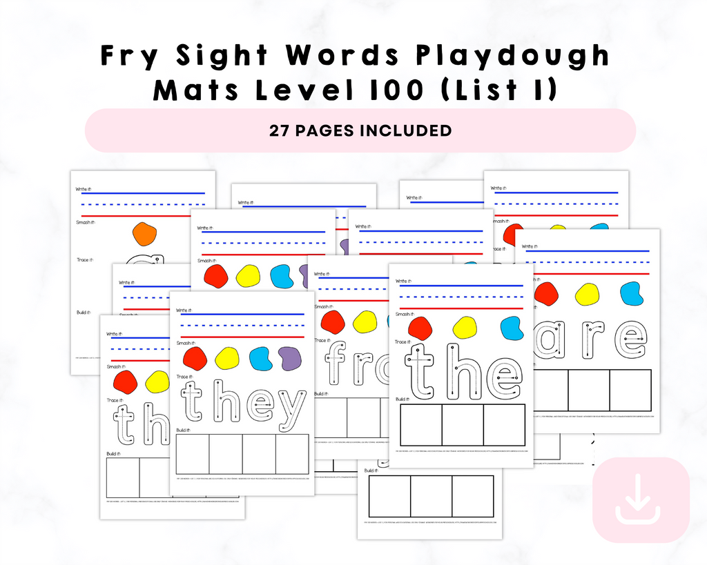 Fry Sight Words Playdough Mats Level 100 (List 1)
