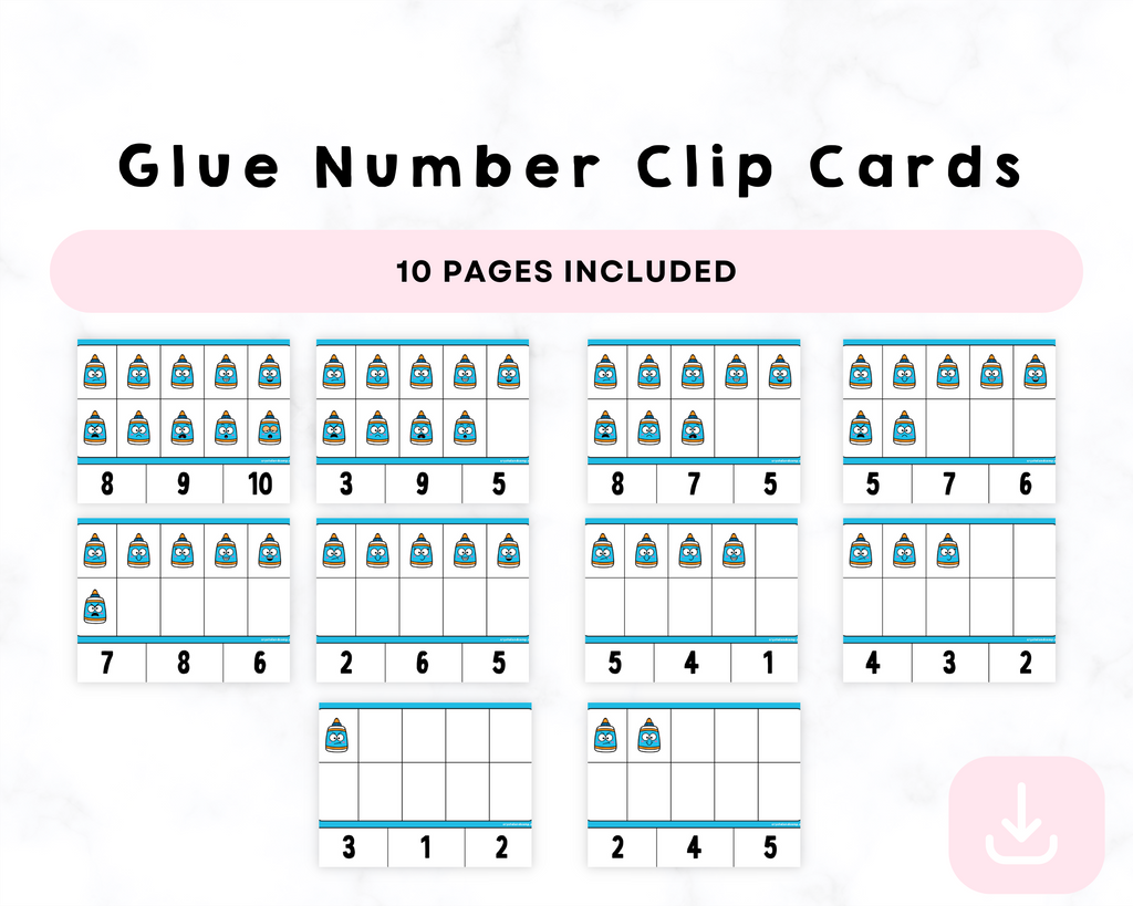 Printable Glue Number Clip Cards
