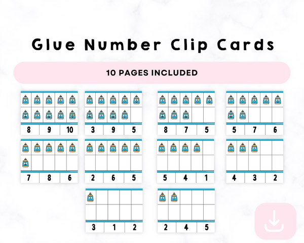 Printable Glue Number Clip Cards