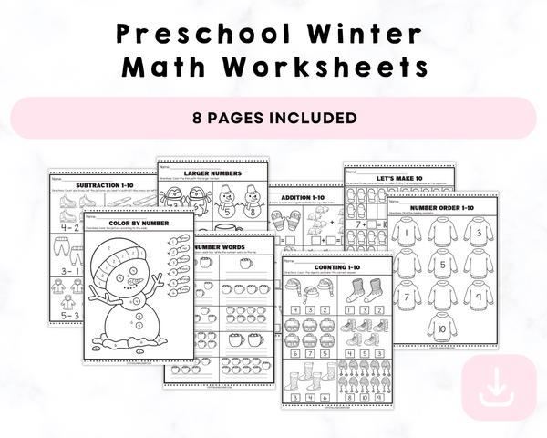 Preschool Winter Math Worksheets Printable