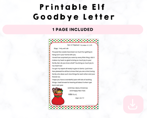 Printable Elf Goodbye Letter