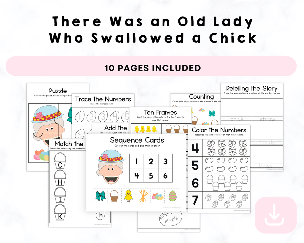 There Was an Old Lady Who Swallowed a Chick Printables