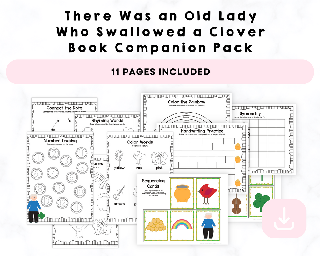 There Was an Old Lady Who Swallowed a Clover Book Companion Pack Printables