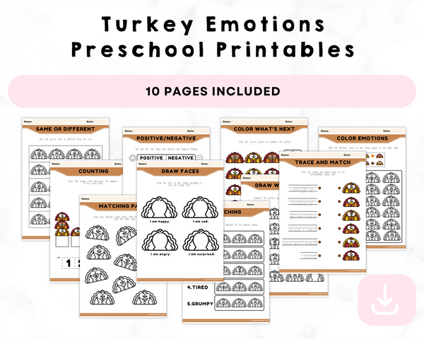 Turkey Emotions Preschool Printables