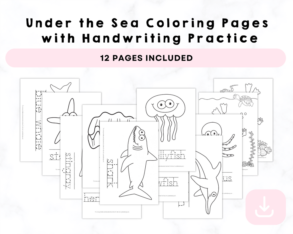 Under the Sea Printable Coloring Pages with Handwriting Practice