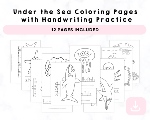 Under the Sea Printable Coloring Pages with Handwriting Practice