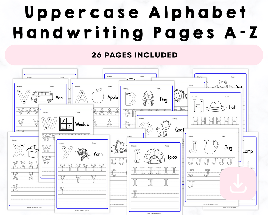 Uppercase Alphabet Handwriting Pages A-Z Printable