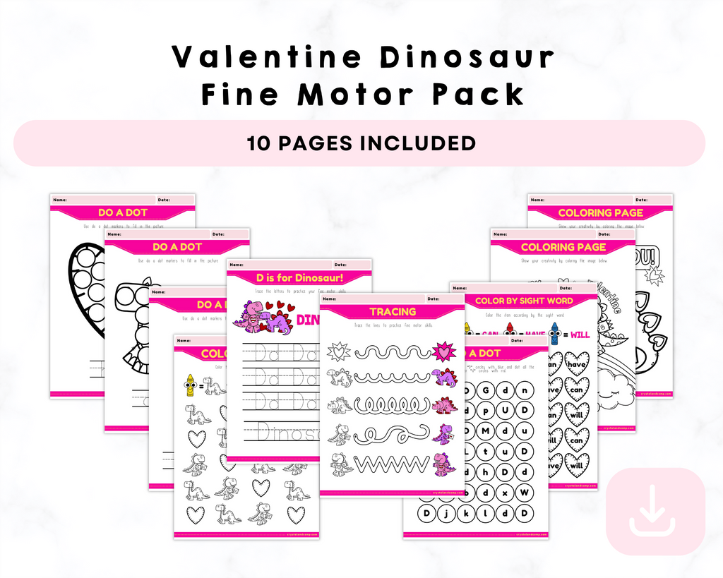 Valentine Dinosaur Fine Motor Pack Printables
