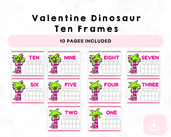 Valentine Dinosaur Ten Frames Printables