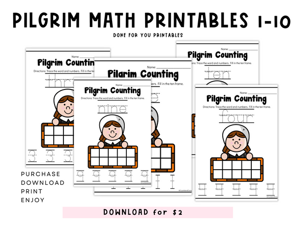 Pilgrim Math Printables with Handwriting Practice