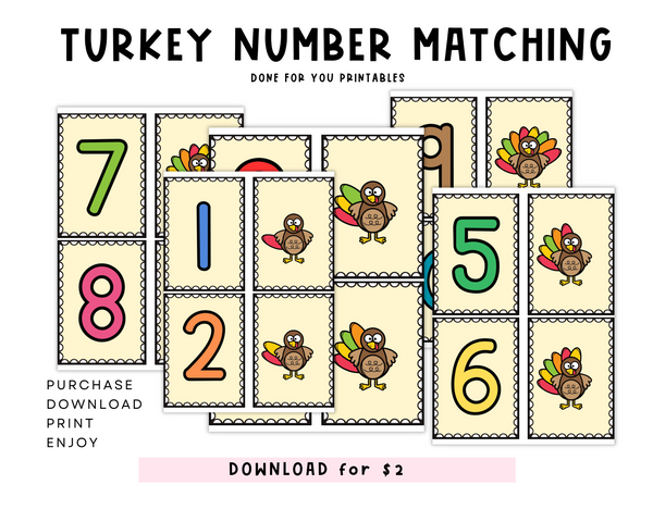 Turkey Number Matching Game 1-10