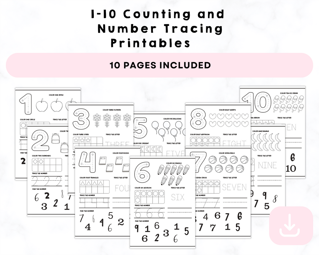 1-10 Counting and Number Tracing Printables