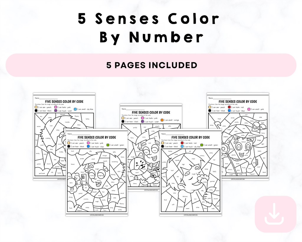 5 Senses Color By Number Printable