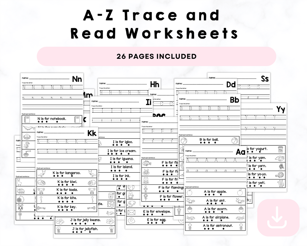 A-Z Trace and Read Printable Worksheets