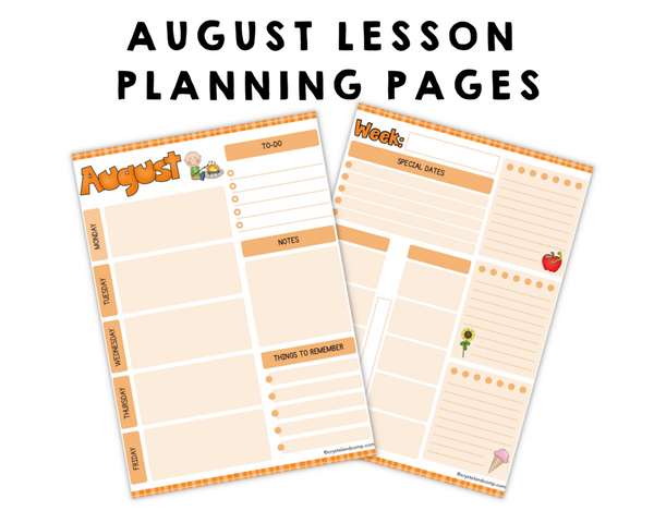 August Lesson Planning Pages