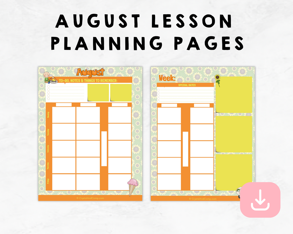 August Lesson Planning Printable