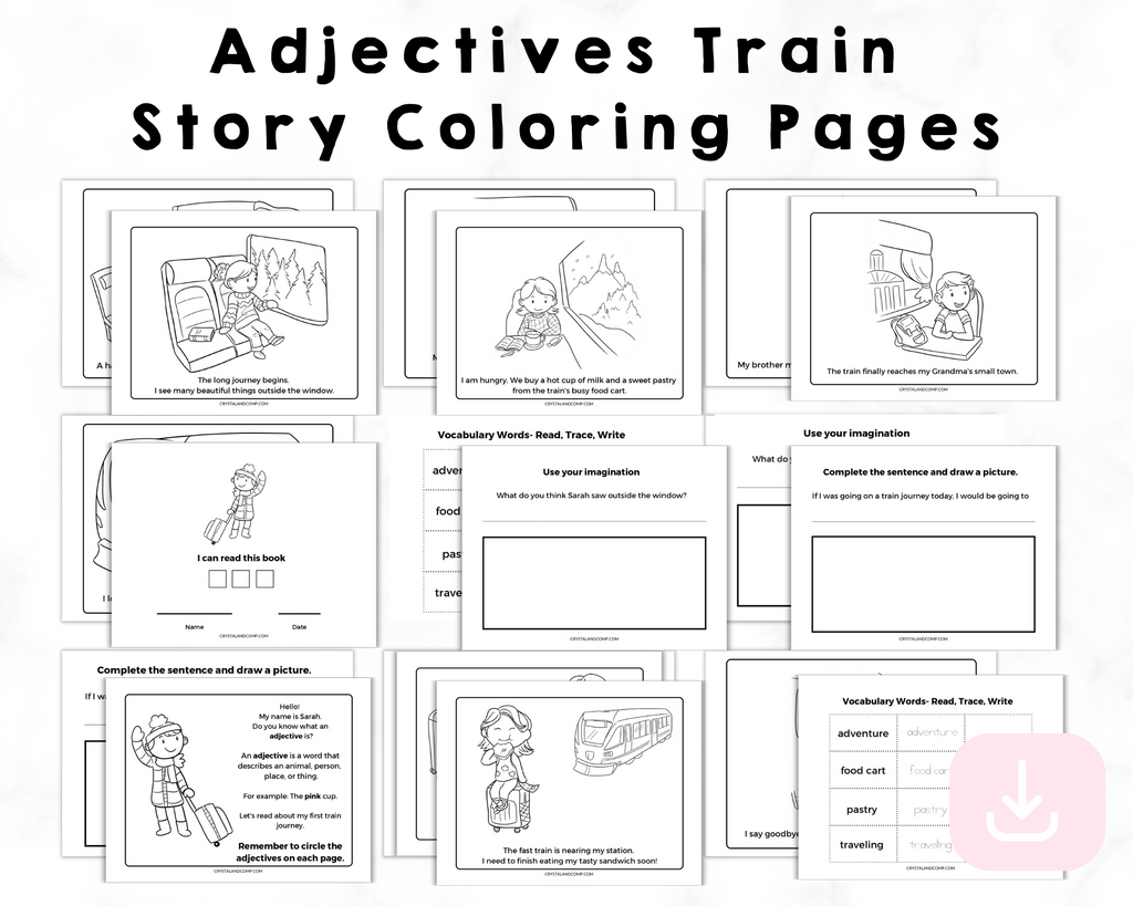 Printable Adjectives Train Story Coloring Pages