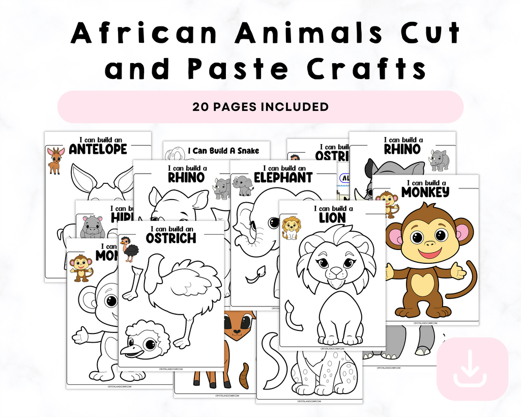 Printable African Animals Cut and Paste Crafts