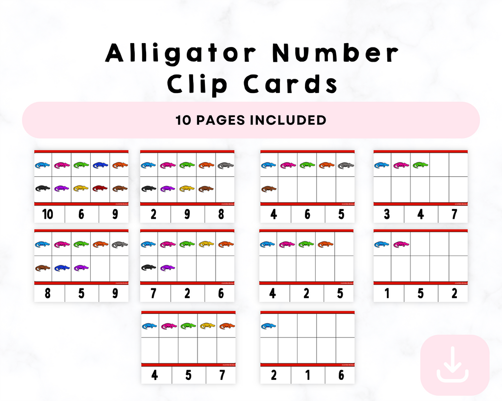 Printable Alligator Number Clip Cards