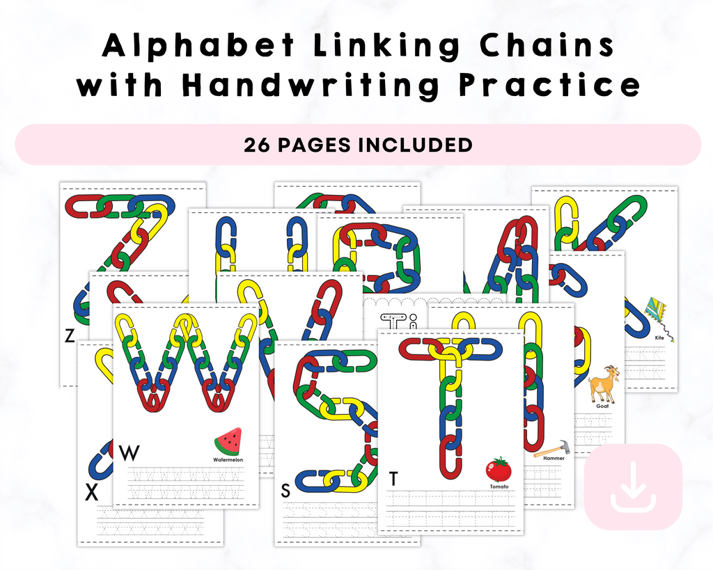 Alphabet Linking Chains with Handwriting Practice Printables