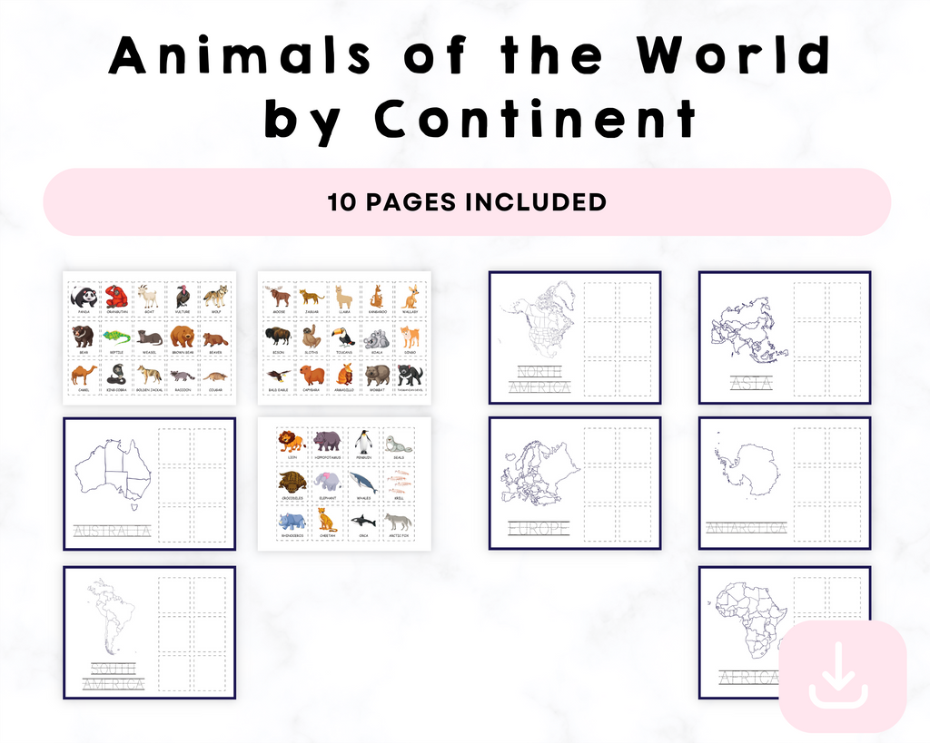 Animals of the World by Continent Printables