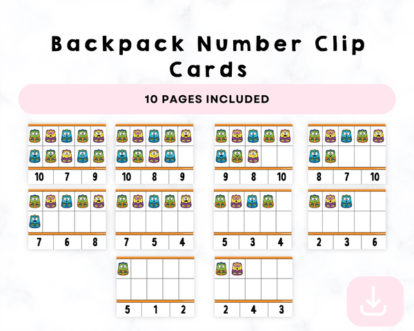 Printable Backpack Number Clip Cards