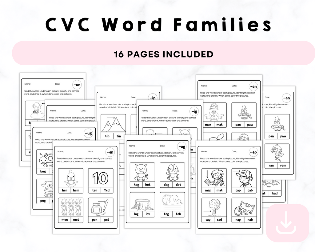 CVC Word Families Printables