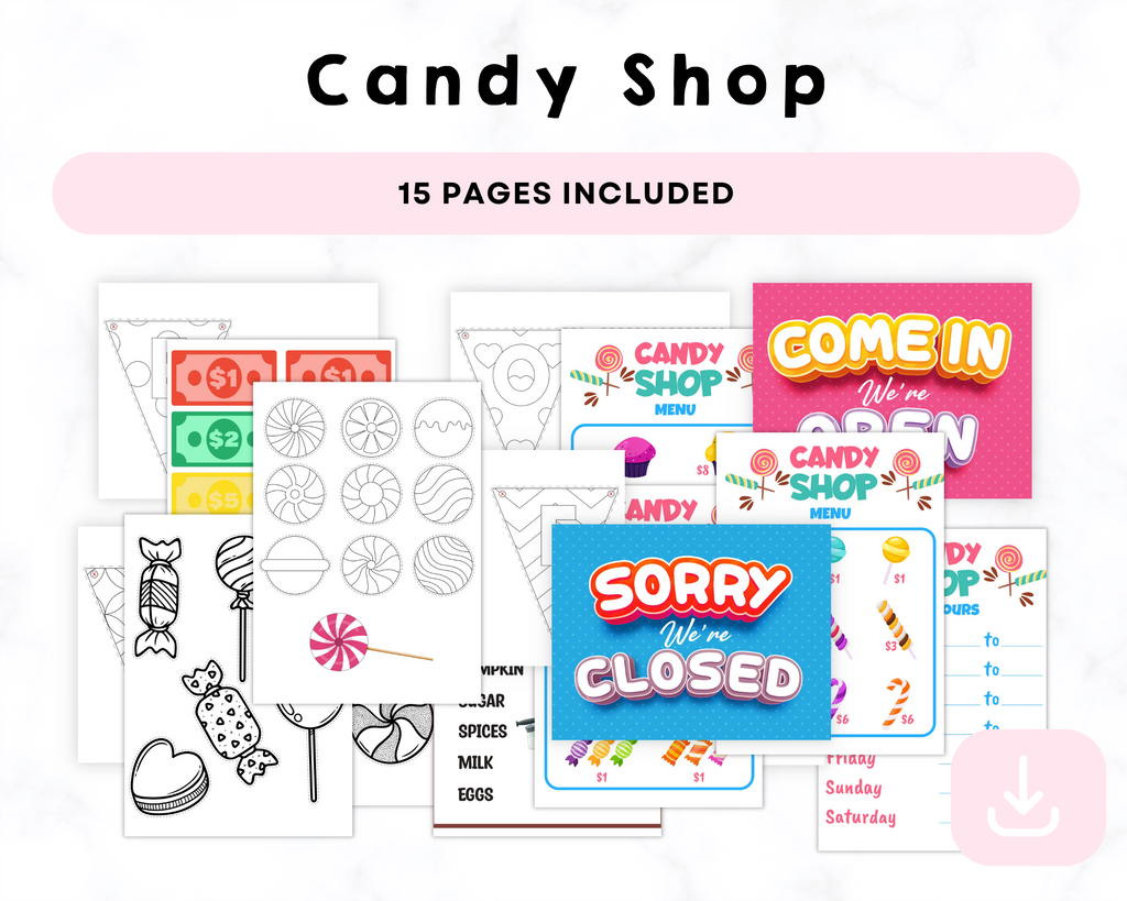 Sweet Candy Shop Pretend Play Printables