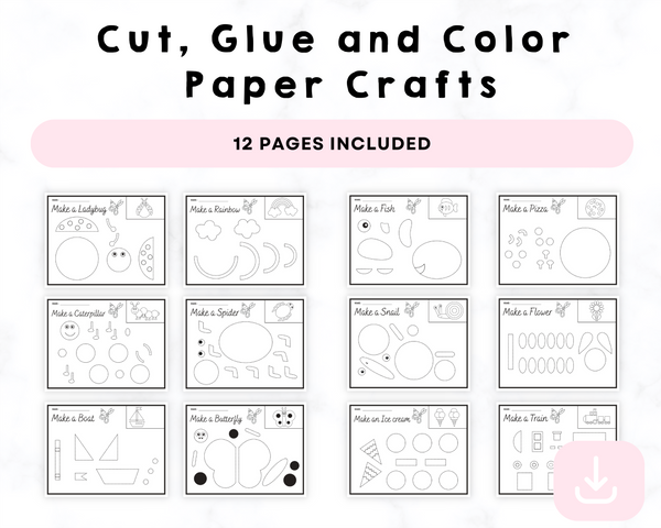 Cut, Glue and Color Paper Printable Crafts