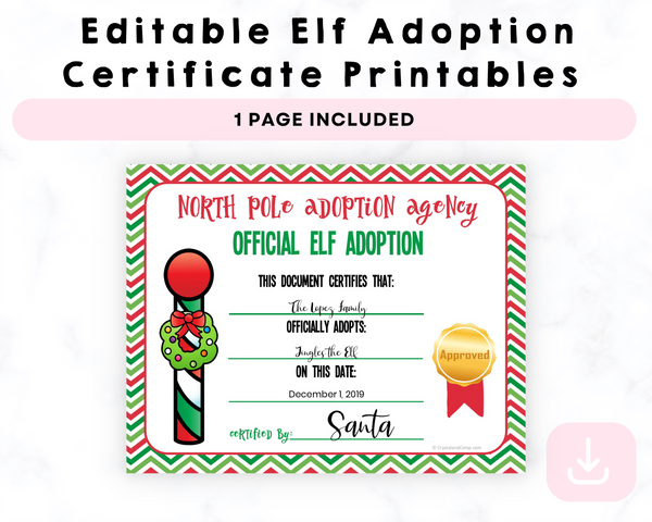 Editable Elf Adoption Certificate Printables