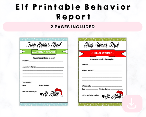 Elf Printable Behavior Report