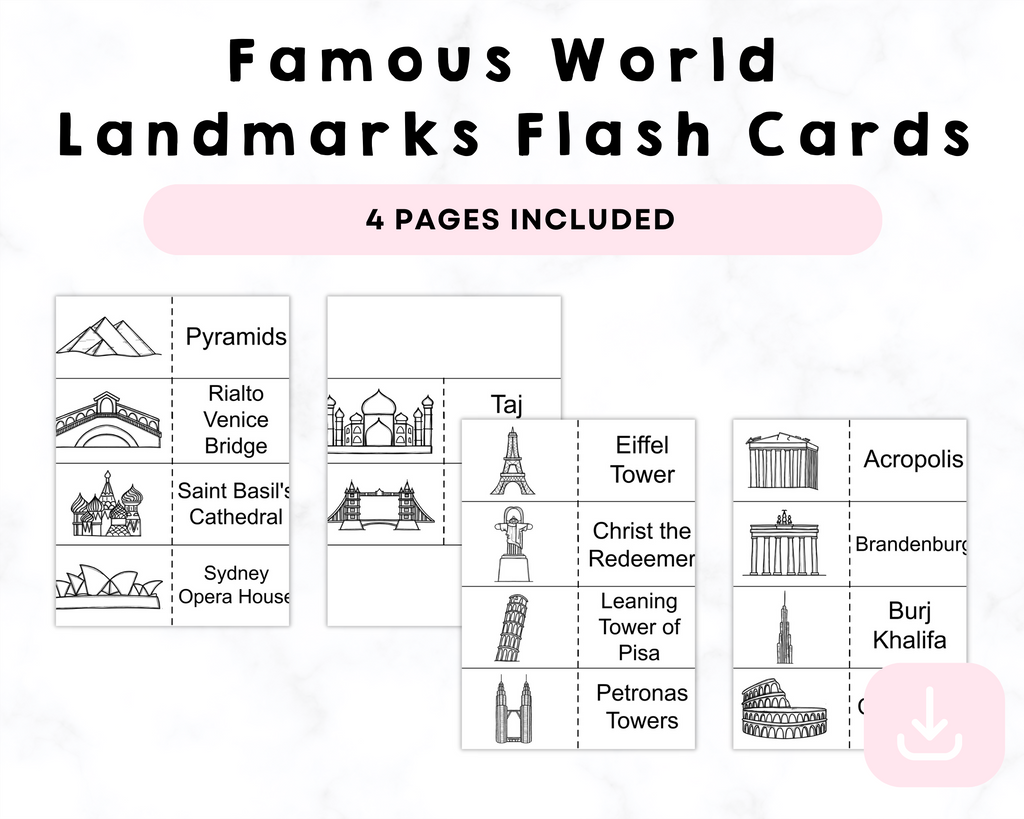 Famous World Landmarks Flash Cards Printables