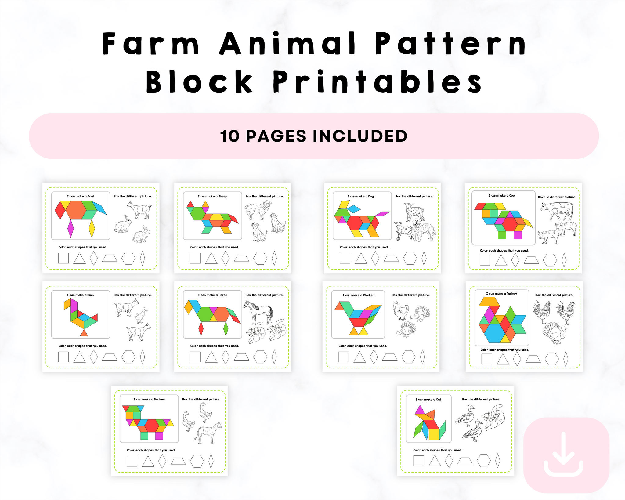 Farm Animal Pattern Block Printables – CrystalandComp