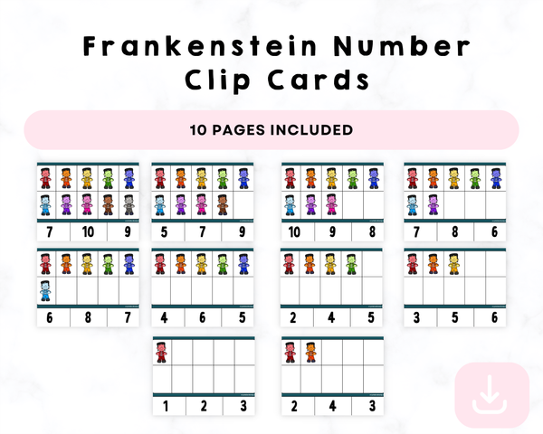 Frankenstein Number Clip Cards Printables