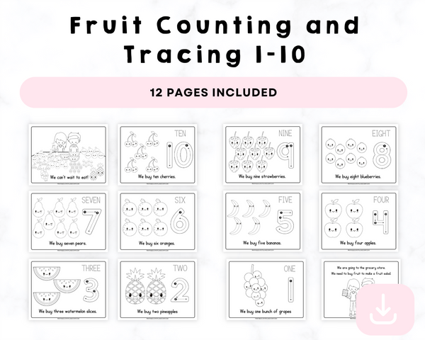 Fruit Counting and Tracing 1-10 Printables