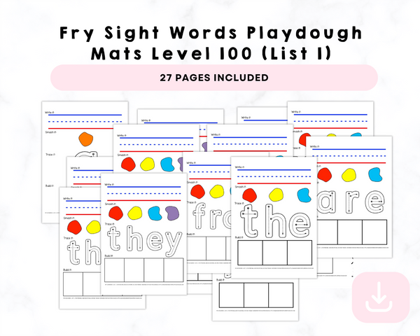 Fry Sight Words Playdough Mats Level 100 (List 1)