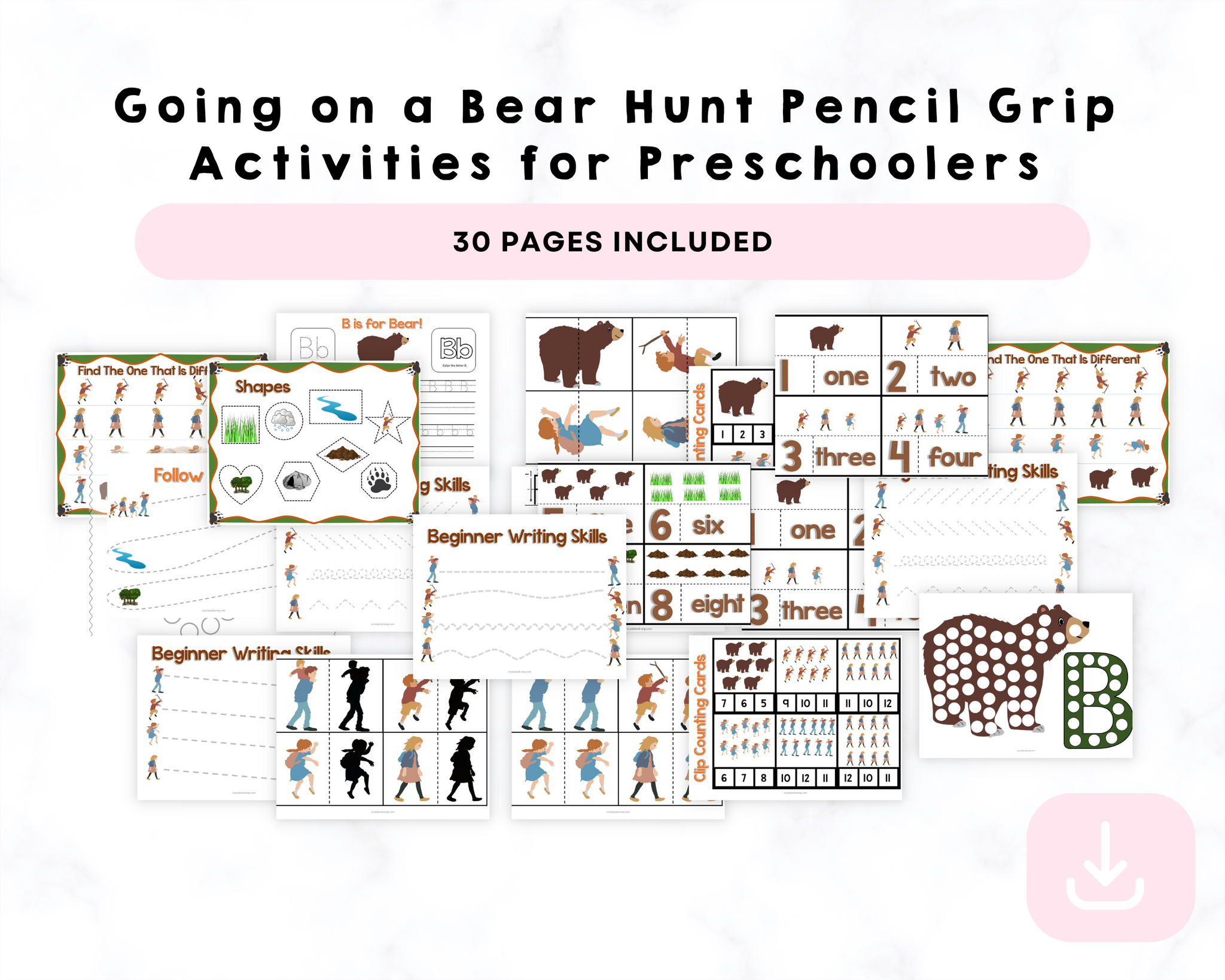 Going on a Bear Hunt Pencil Grip Printable Activities for Preschoolers ...
