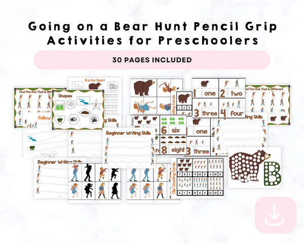 Going on a Bear Hunt Pencil Grip Printable Activities for Preschoolers