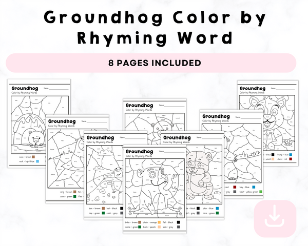 Groundhog Color by Rhyming Word Printables