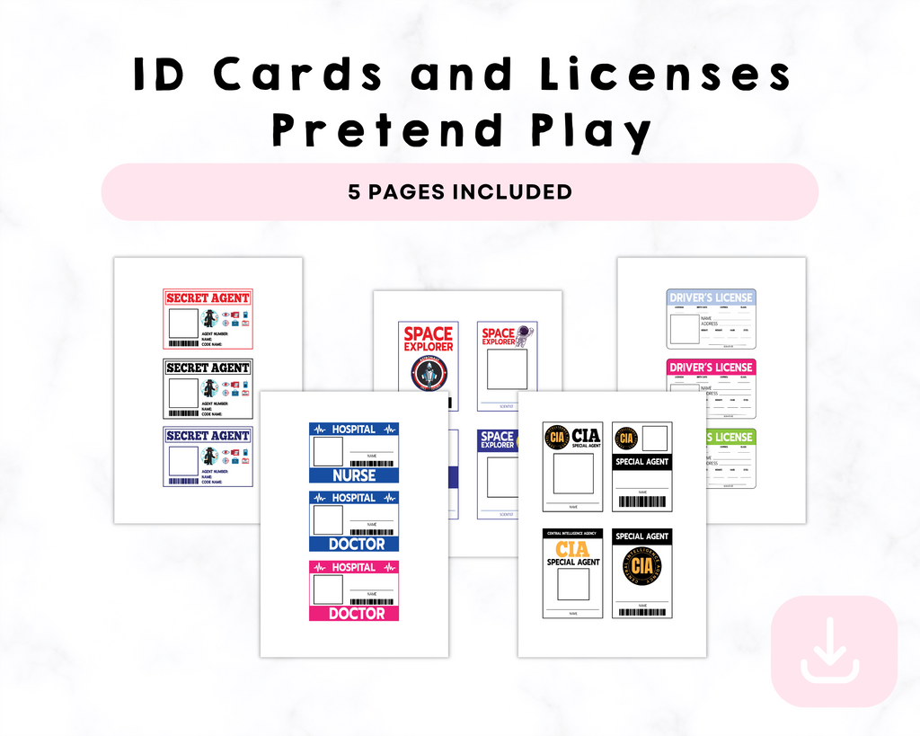 Printable ID Licenses and Cards Play Pretend