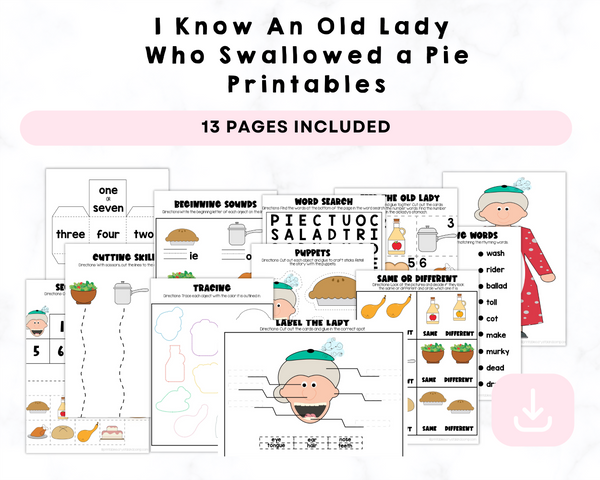 I Know An Old Lady Who Swallowed a Pie Printables