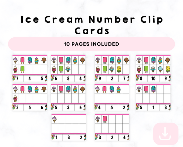 Printable Ice Cream Number Clip Cards