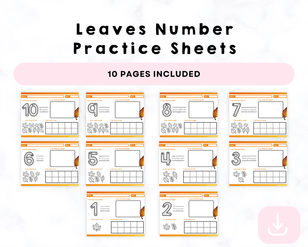 Leaves Number Practice Sheets Printable