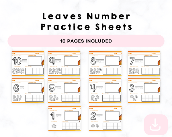 Leaves Number Practice Sheets Printable