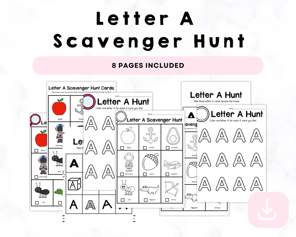 Letter A  Scavenger Hunt Printables