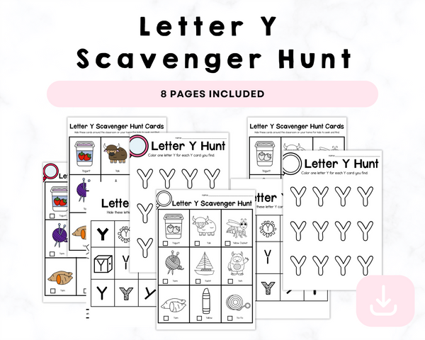 Letter Y Scavenger Hunt Printables