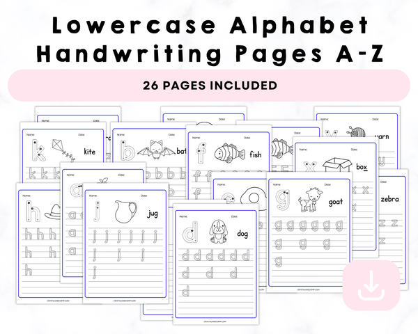 Lowercase Alphabet Handwriting Pages A-Z